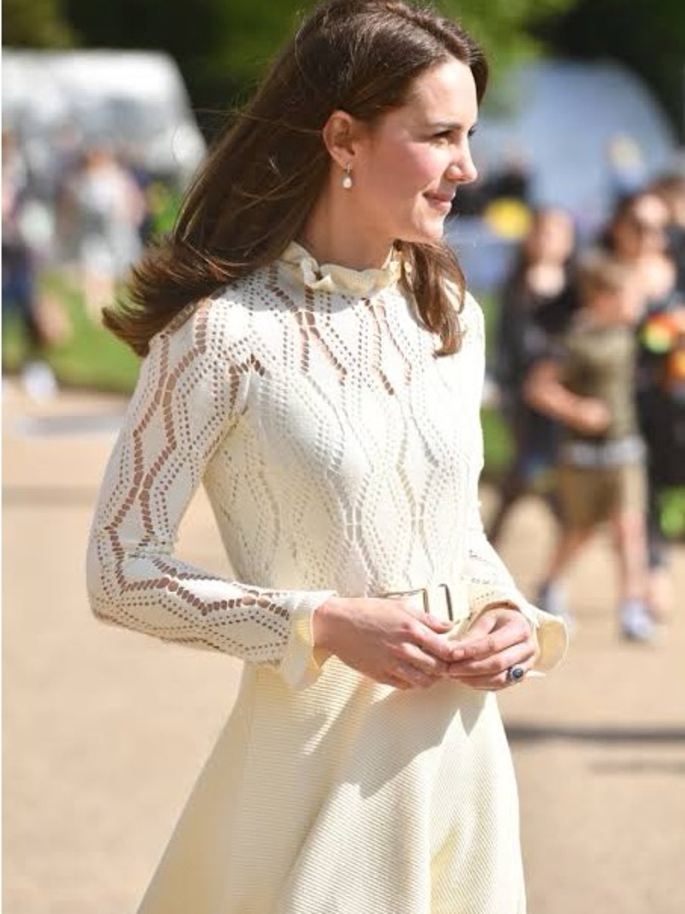 Kate Middleton Dress! See by Chloe | Cream Long-Sleeve Lace Knit A-Line Dress